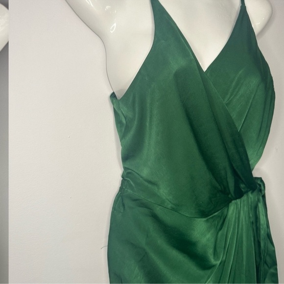 Sarin Mathew’s | Dark Green Satin Effect Wrap MIDI Dress Medium - Picture 3 of 10
